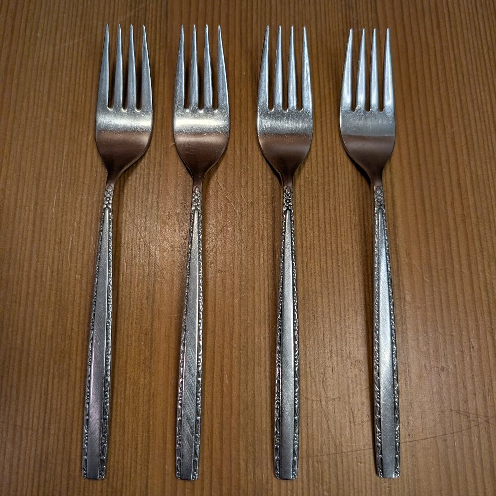 Lot of 4 Oneida Community VIA ROMA Stainless Steel 7.25" Dinner Forks Fork Set